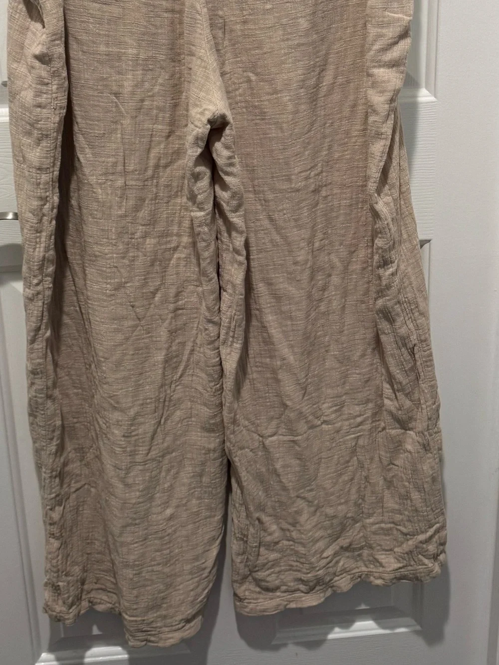 Rusty Beige Gauze Linen Wide-Leg Pants Size XL - Picture 12 of 16